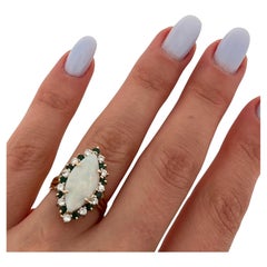 Vintage Opal, Emerald & Diamond Cluster Ring set In 18ct Yellow Gold
