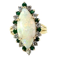 Vintage Opal, Emerald & Diamond Cluster Ring set In 18ct Yellow Gold