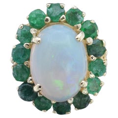 Vintage Opal & Emerald Yellow Gold Band Ring Size 6.25