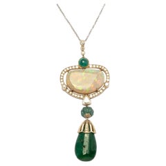Vintage opal, emeralds and diamonds necklace