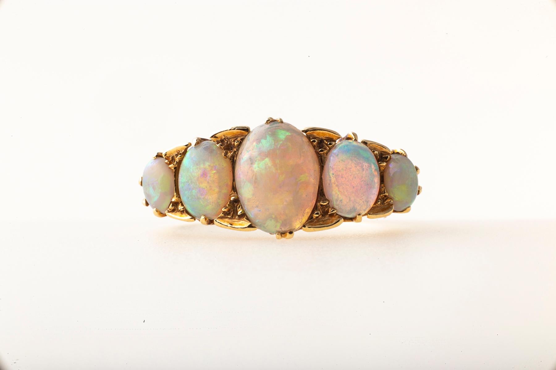 Modern Vintage Opal Five Stone Ring For Sale