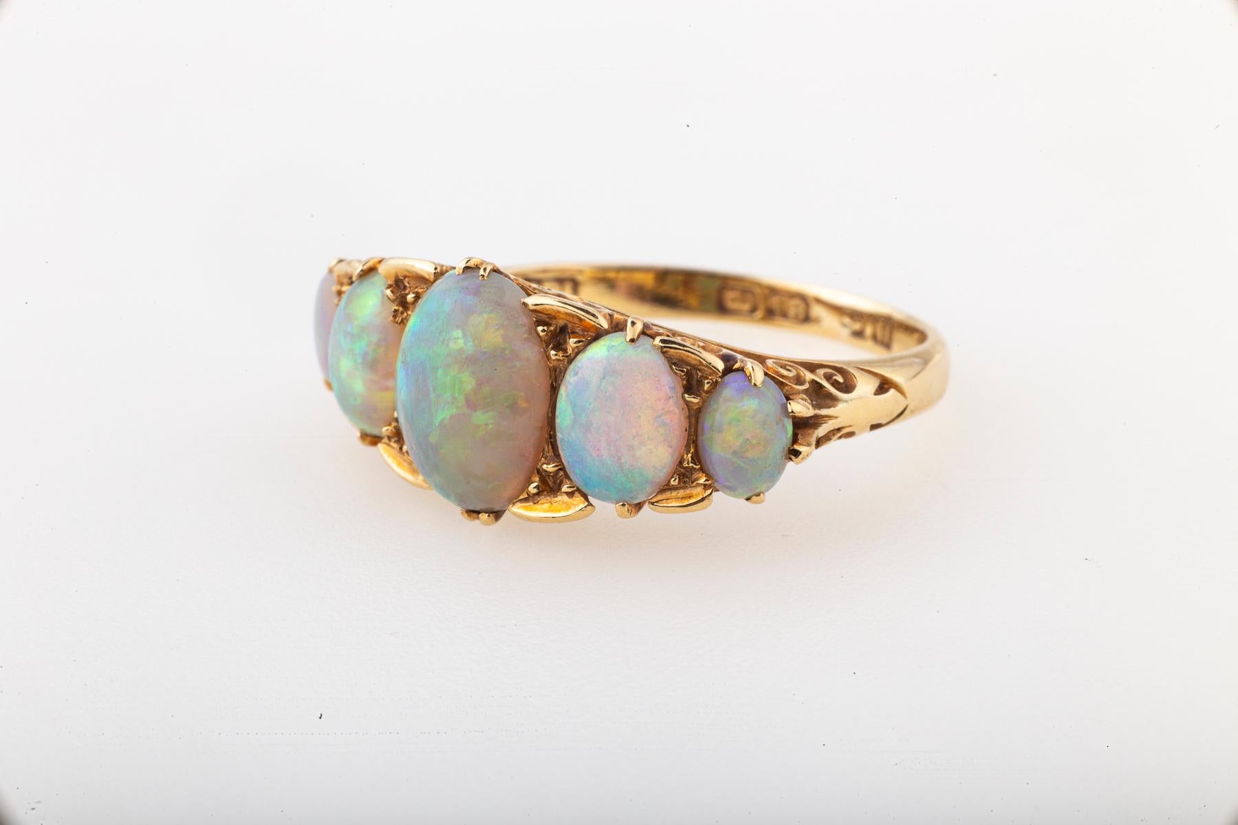 Oval Cut Vintage Opal Five Stone Ring For Sale