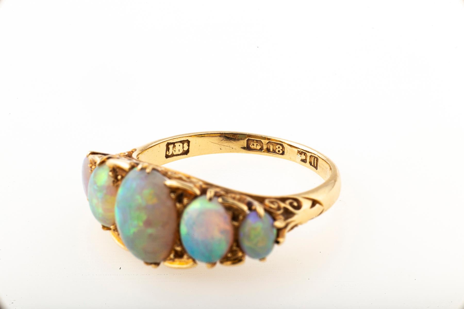 Vintage Opal Five Stone Ring In Excellent Condition For Sale In Stamford, CT