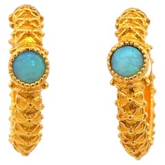 Vintage Opal Gold Open Hoop Earrings Fine Estate Jewelry