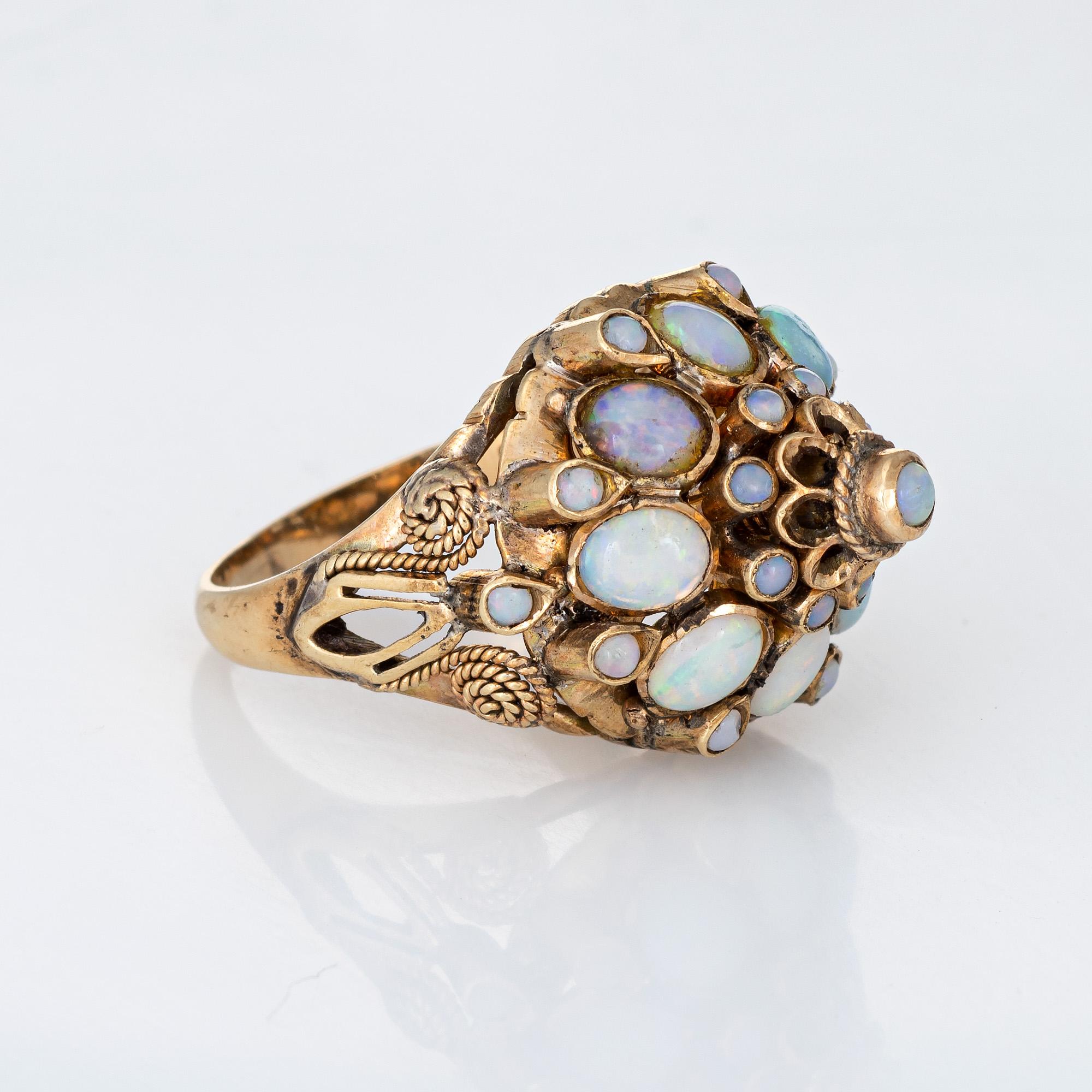 Modern Vintage Opal Harem Ring 18 Karat Yellow Gold Estate Fine Jewelry Dome