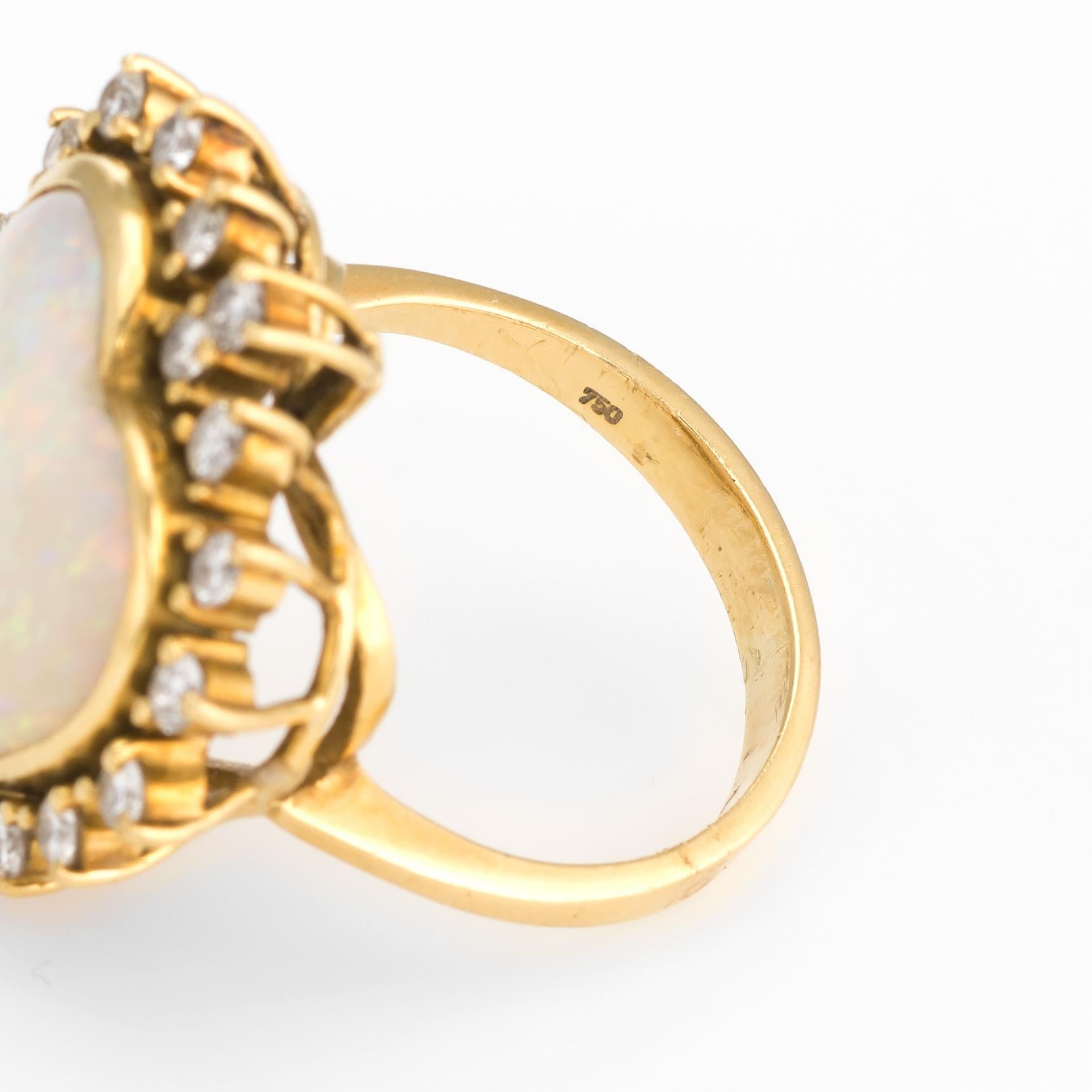 Women's Vintage Opal Heart Diamond Ring 18 Karat Gold Natural Gem Estate Fine Jewelry