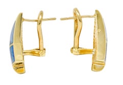Vintage Opal Inlay Modernist Diamond 14 Karat Gold Earrings