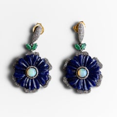 Vintage Opal, Lapis, Emerald And Diamond Drop Earrings, Mid-Late 20th Century