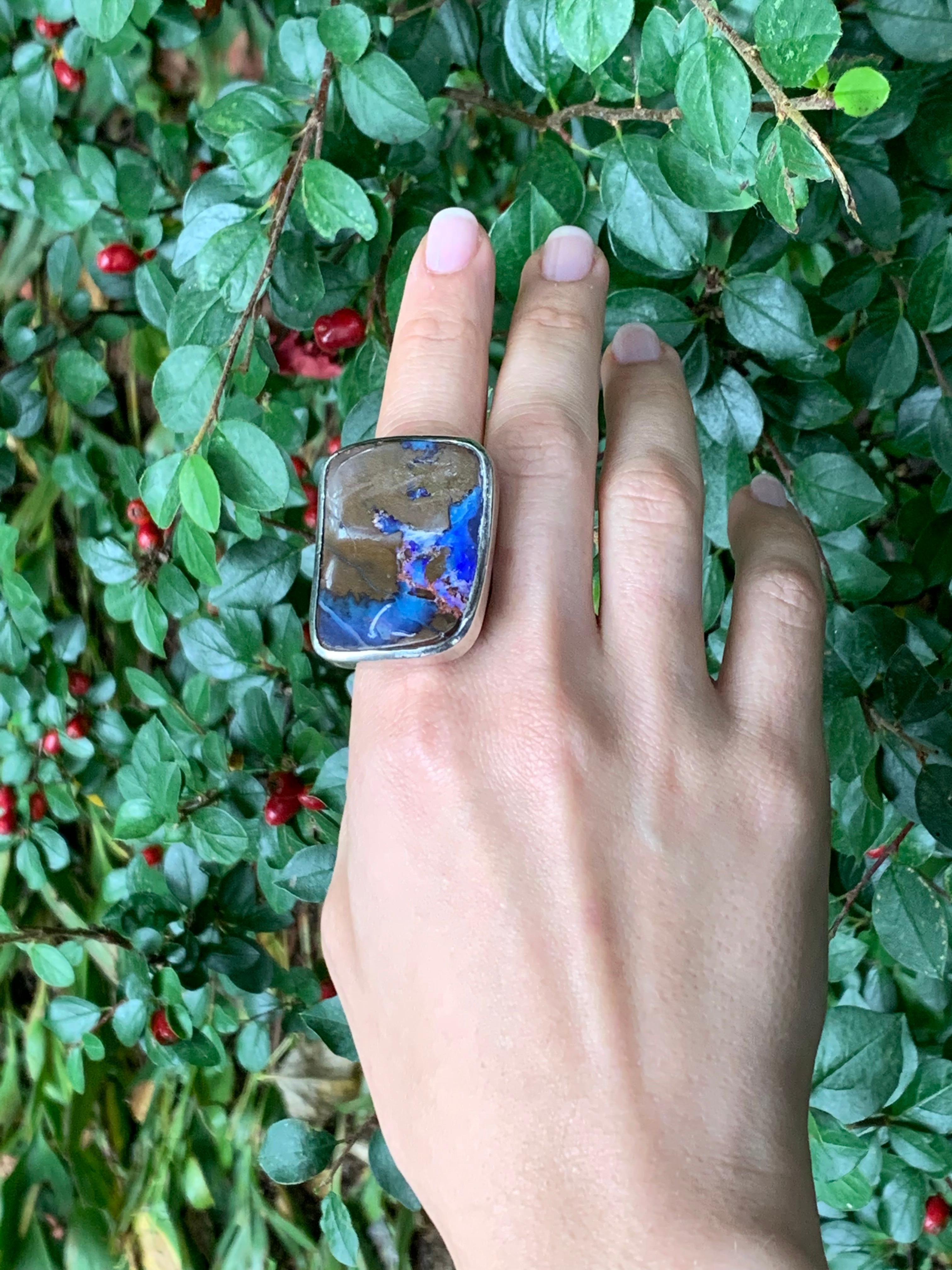 Vintage Opal Matrix Silver Dress Ring Fashion Ring For Sale 13