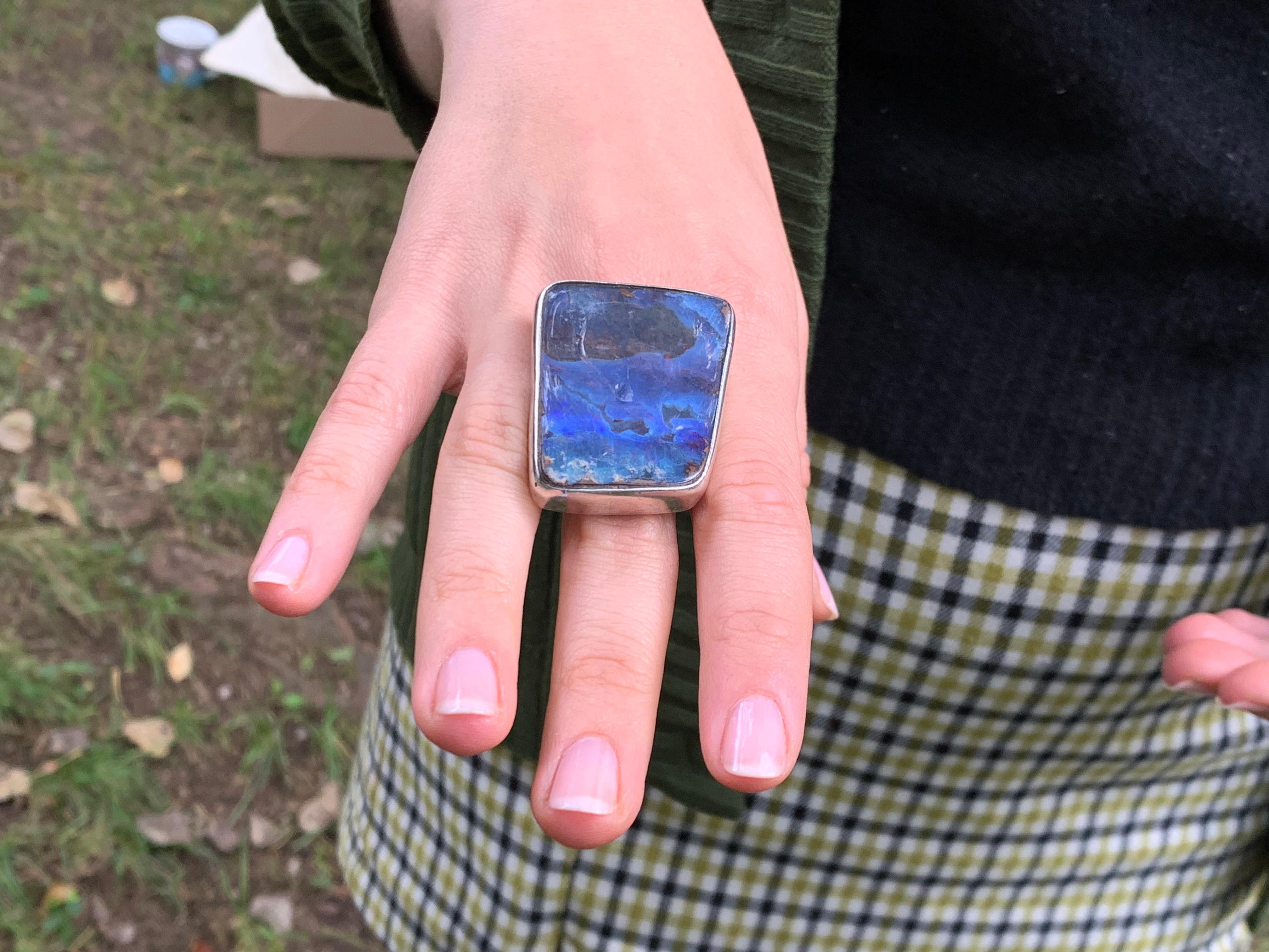 Women's Vintage Opal Matrix Sterling Silver Fashion Ring For Sale