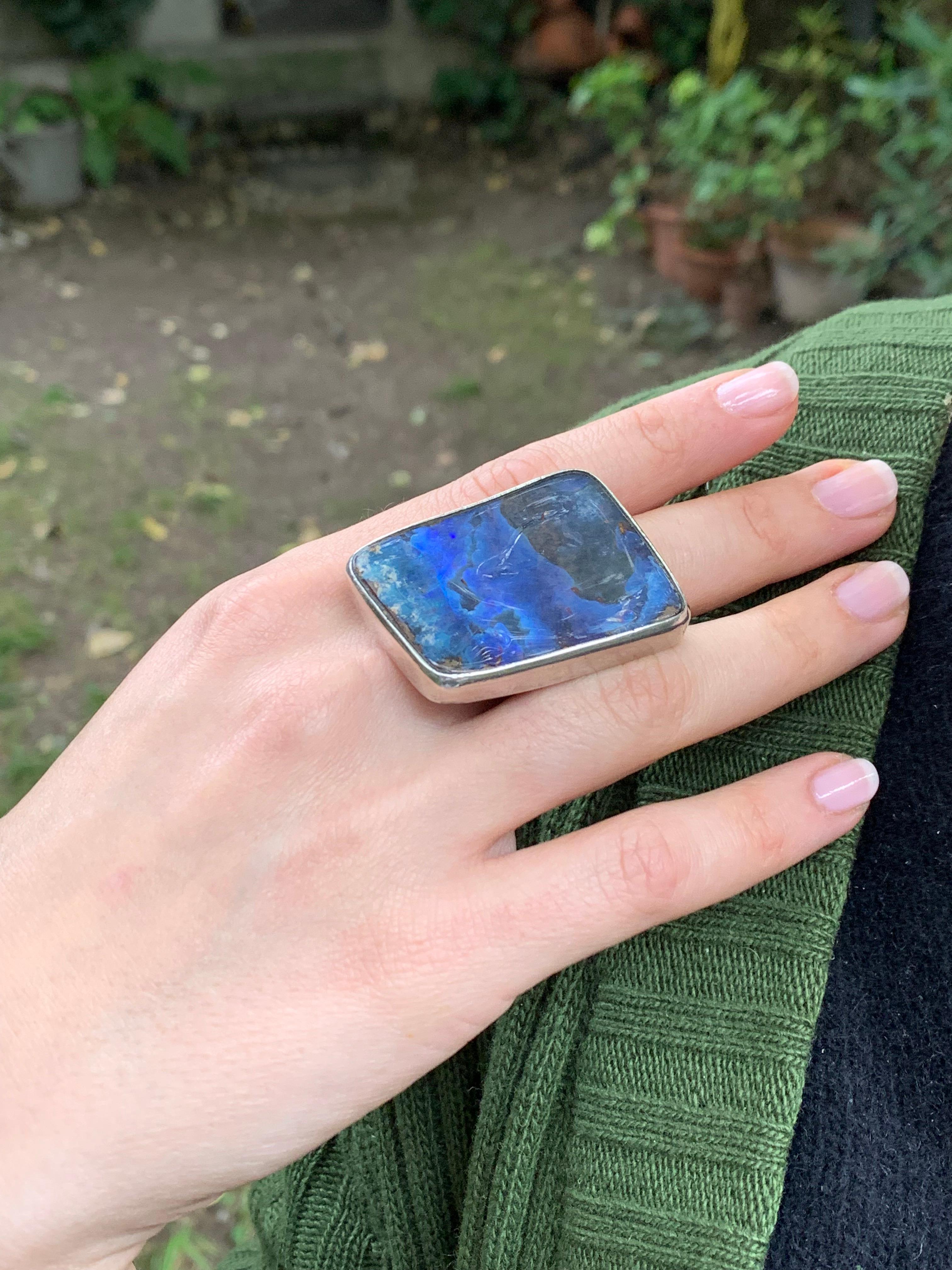 Vintage Opal Matrix Sterling Silver Fashion Ring For Sale 1