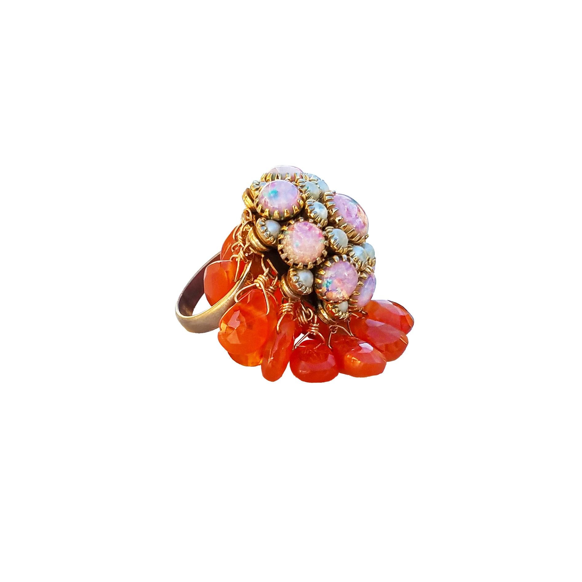 Artisan Opal Pearl and Carnelian Ring For Sale