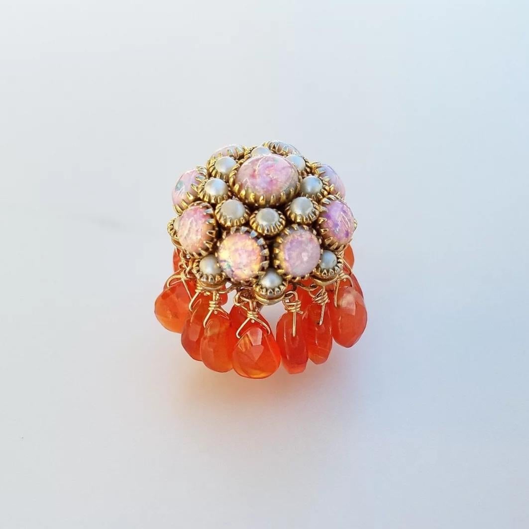 Opal Pearl and Carnelian Ring In Excellent Condition For Sale In Kailua Kona, HI