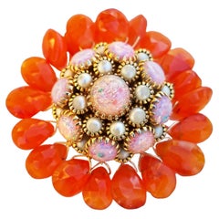 Anillo de ópalo, perla y cornalina