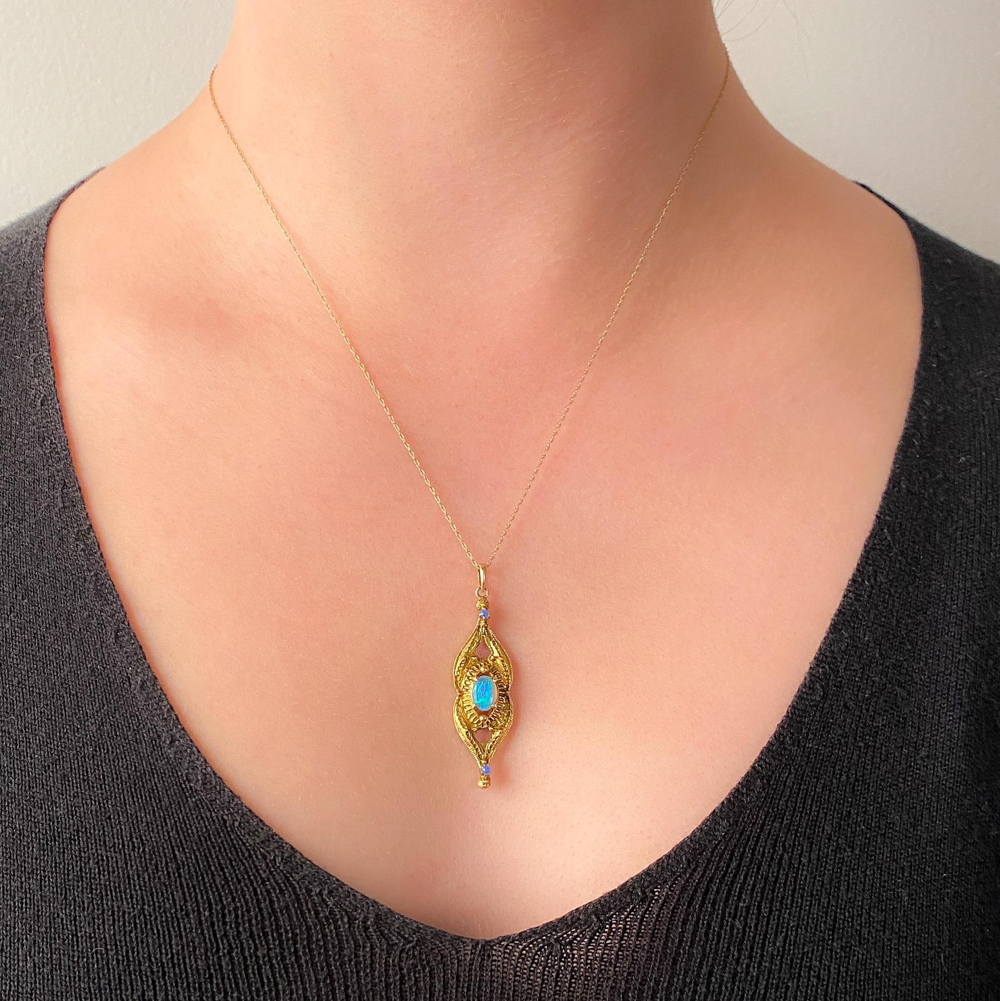 Ciondolo opale vintage in oro 14k in vendita 1