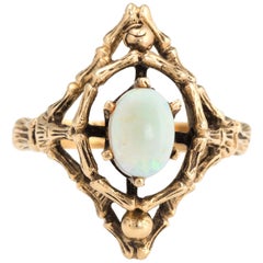 Vintage Opal Ring 14 Karat Yellow Gold Cocktail Bamboo Estate Fine Jewelry
