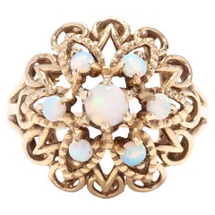 Vintage Opal Ring, 14K Gold, Opal Cluster Ring, 1970er Jahre Opal Ring, Regenbogen Opal