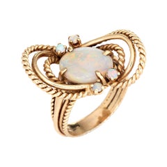 Vintage Opal Ring 14k Yellow Gold Celestial Planets Fine Estate Jewelry