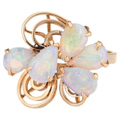 Retro Opal Ring 14k Yellow Gold Mosaic Cocktail Fine Estate Jewelry