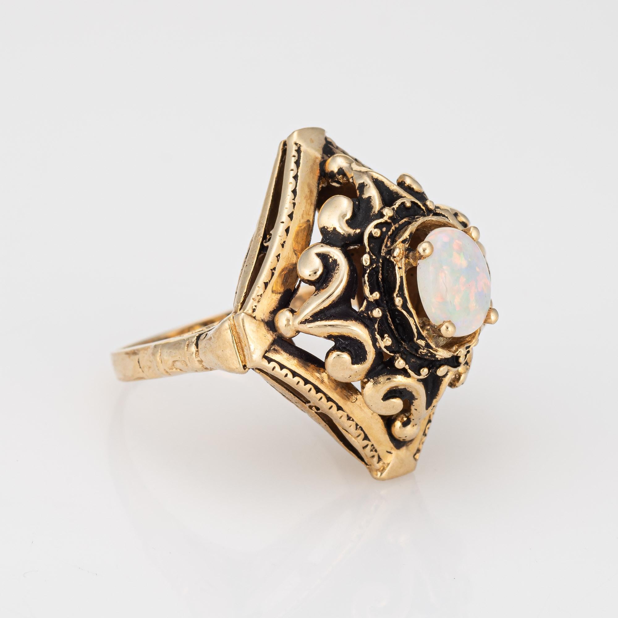 Modern Vintage Opal Ring 14k Yellow Gold Sz 7 Triangle Cocktail Jewelry Fine Estate For Sale