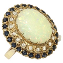 Vintage Opal Ring CIRCA 1940's 14k Gelbgold Blau Saphir und Diamanten