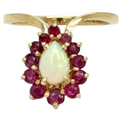 Vintage Opal & Ruby Chevron Ring – 14k Yellow Gold