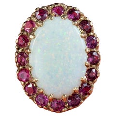 Vintage Opal Ruby Cocktail Ring in 14ct Opal, Dated 1977
