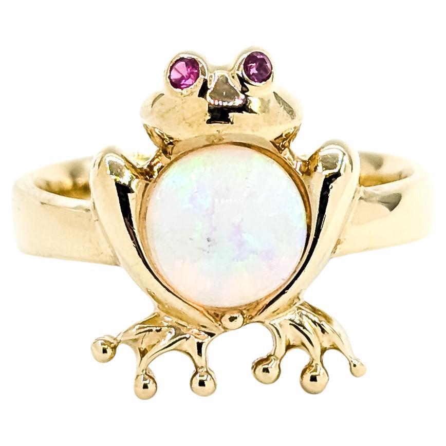 Anello Opale e Rubino Rana d
epoca in 14 carati in vendita