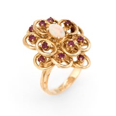 Vintage Opal Ruby Ring 10 Karat Yellow Gold Cocktail Statement Alternative