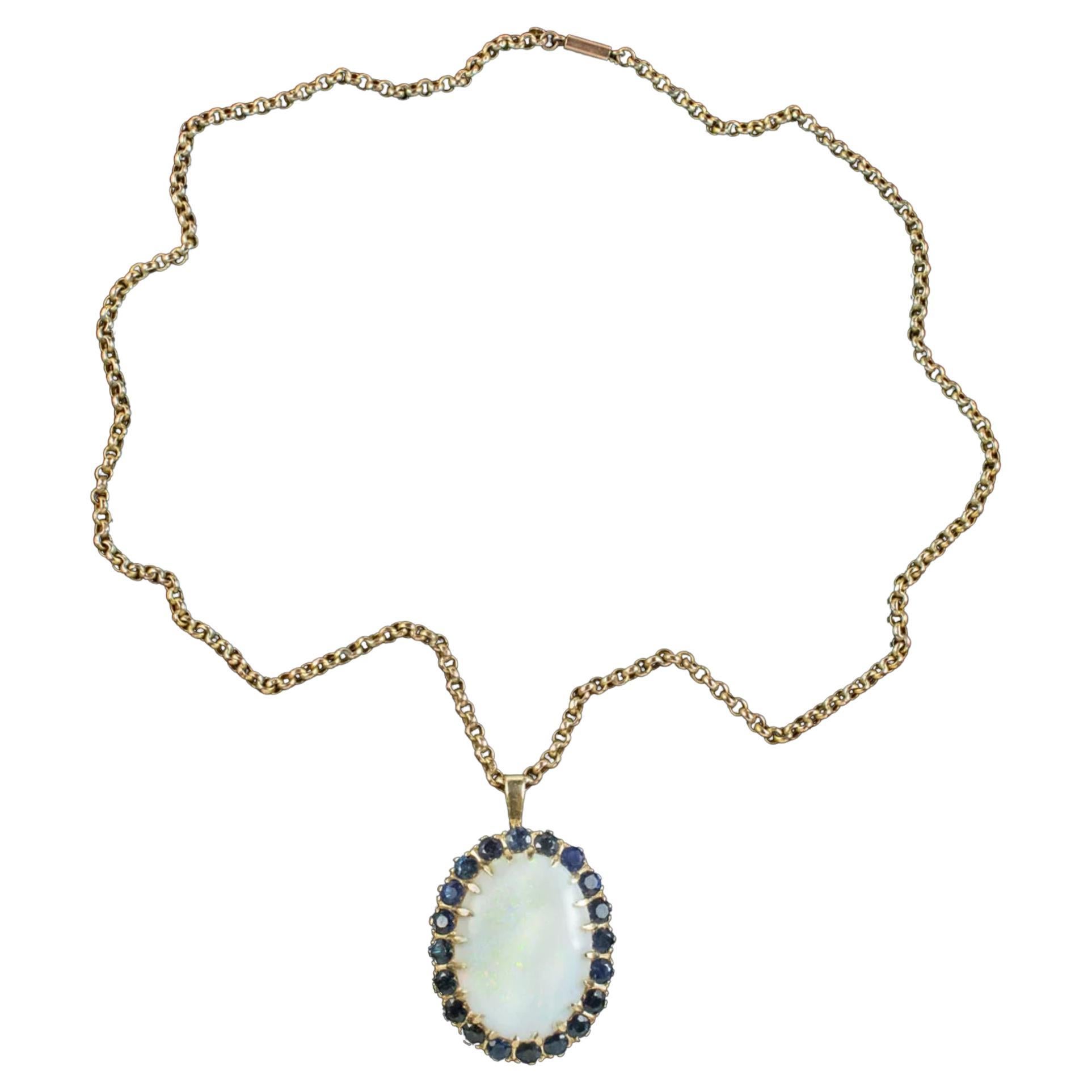 Vintage Opal Sapphire Pendant Necklace in 9 Carat Gold and 25 Carat Opal