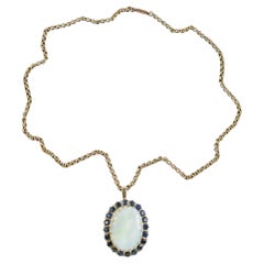 Vintage Opal Sapphire Pendant Necklace in 9 Carat Gold and 25 Carat Opal