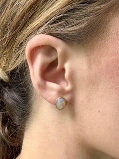 Vintage Opal Stud Earrings 14K Yellow Gold