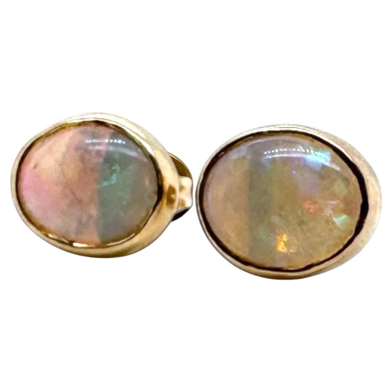 Vintage Opal Stud Earrings 14K Yellow Gold