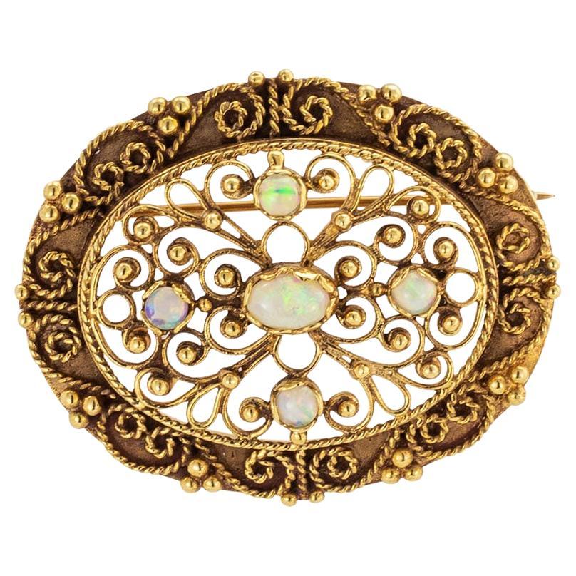 Pendentif broche vintage en or jaune et opale