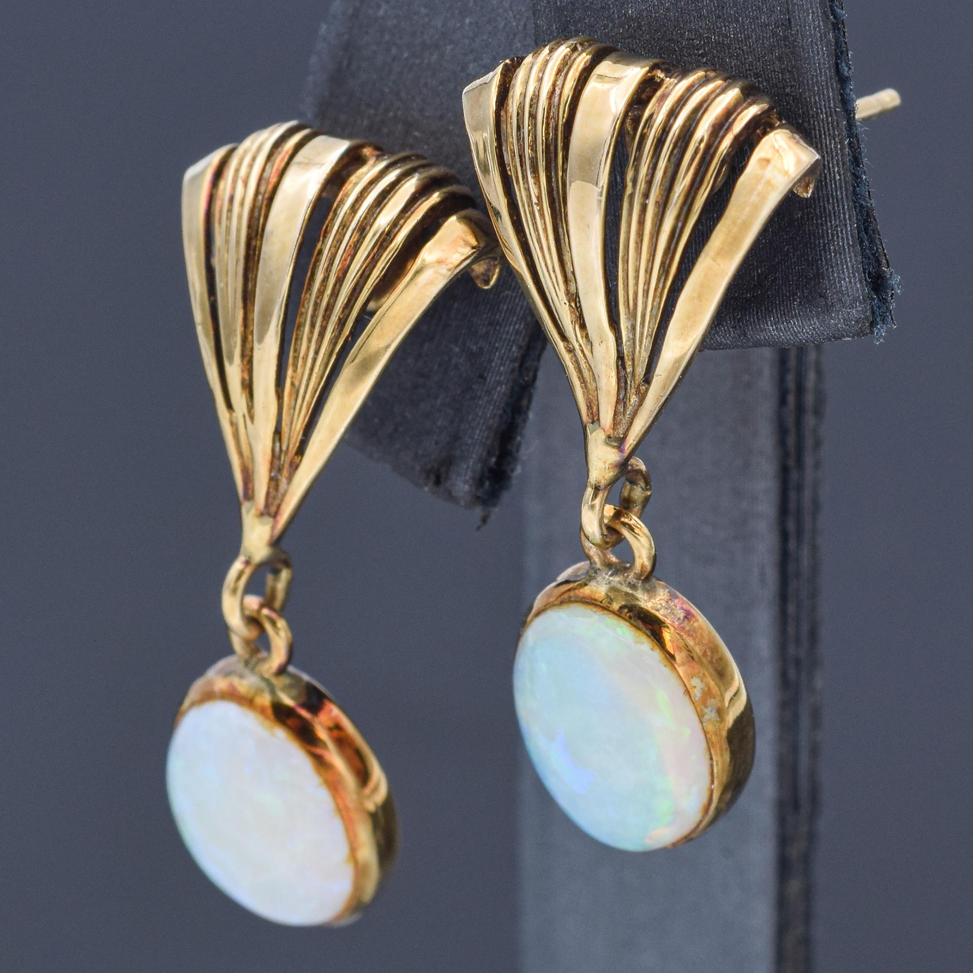 Women's Vintage Opal Yellow Gold Dangle Earrings