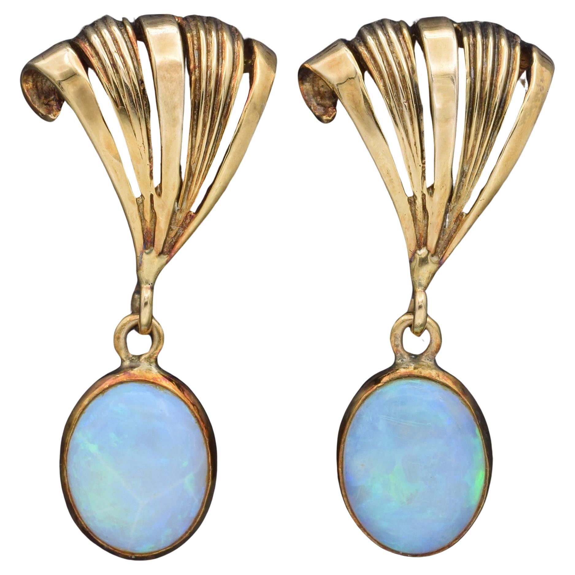 Vintage Opal Yellow Gold Dangle Earrings