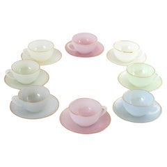 Vintage Opalescent Pastel Colors Coffee / Tea Set for Eight with Gold Rims