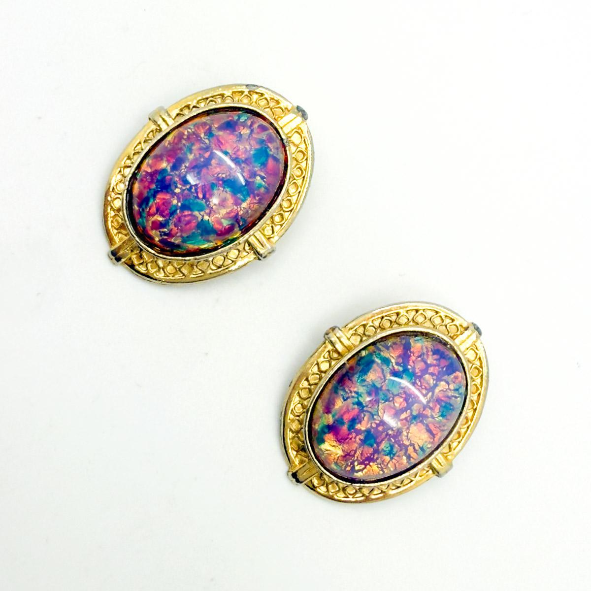 Vintage Opaline Cabochon Ohrringe 1970er im Zustand „Gut“ im Angebot in Wilmslow, GB