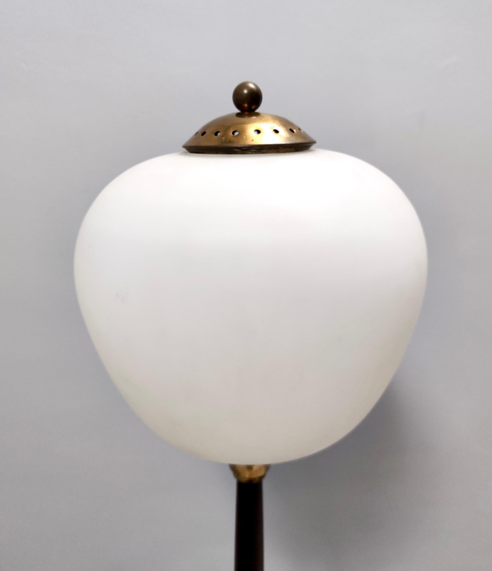 Italian Vintage Opaline Glass, Beech and Brass Floor Lamp with Marble Base, Italy For Sale