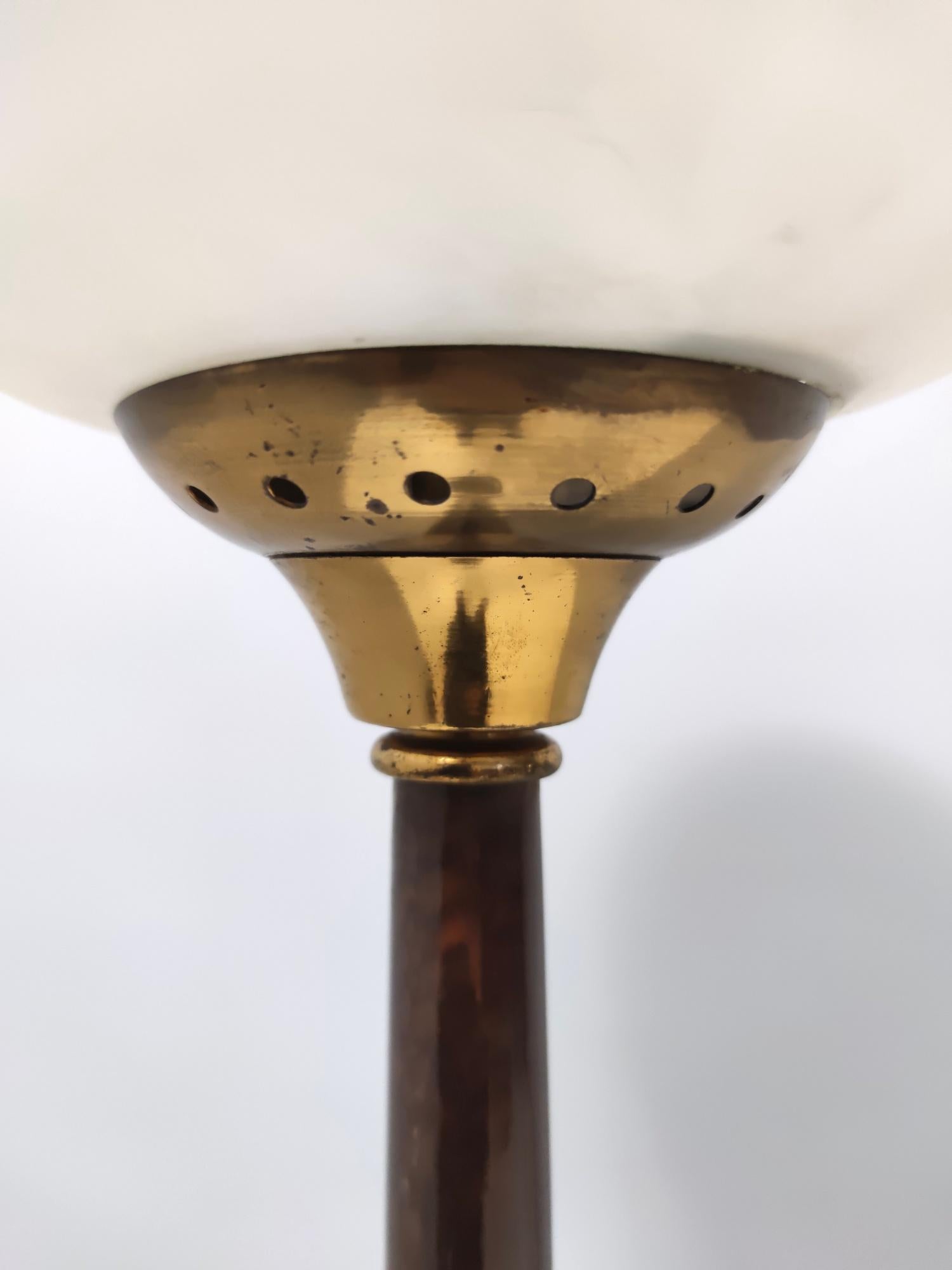 Vintage Opaline Glass, Beech and Brass Floor Lamp with Marble Base, Italy For Sale 3