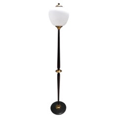 Vintage Opaline Glass, Beech and Brass Floor Lamp with Marble Base, Italy