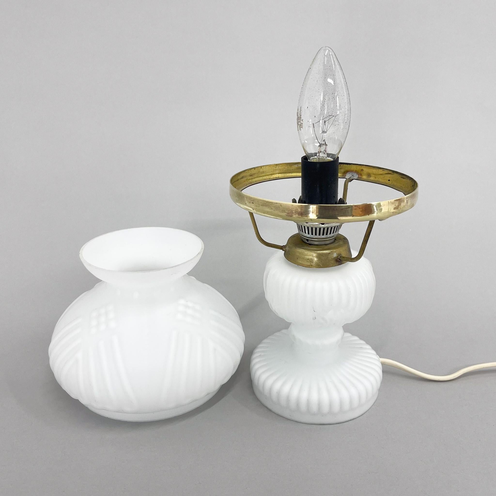 Czech Vintage Opaline Glass & Brass Table Lamp For Sale