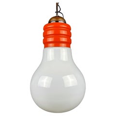 Vintage opaline glass Bulb pendant lamp, Italy 1970s