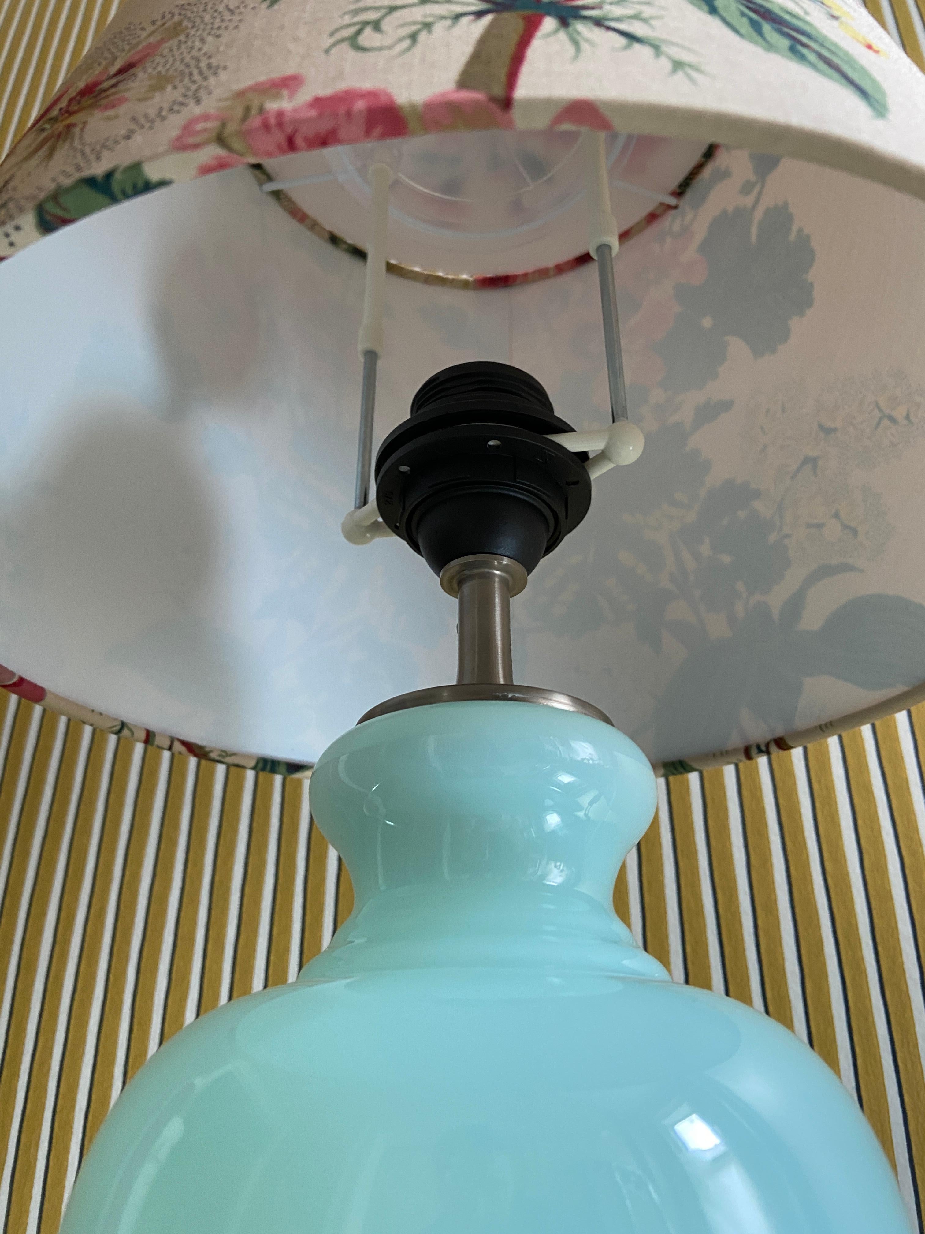 Vintage Opaline Glass Table Lamp in Turquoise, Denmark, Late 20th Century 2