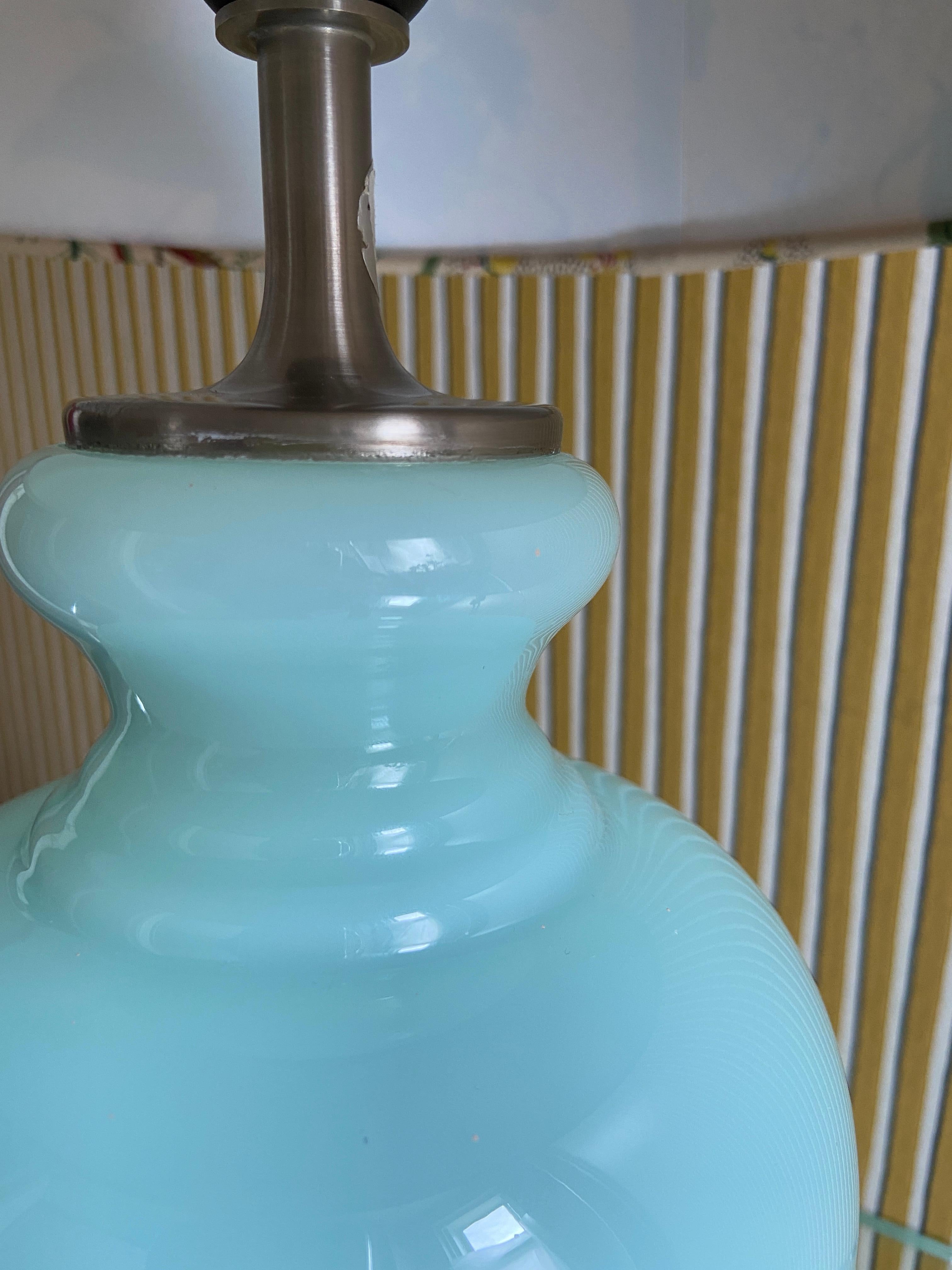Vintage Opaline Glass Table Lamp in Turquoise, Denmark, Late 20th Century 3