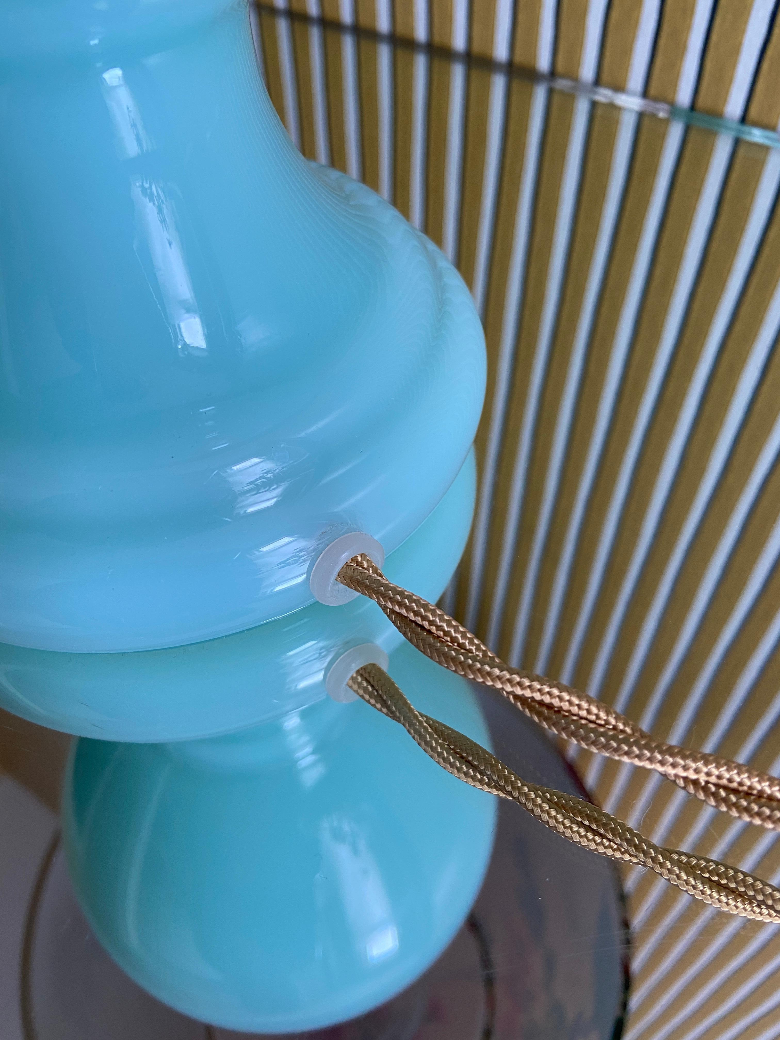 Vintage Opaline Glass Table Lamp in Turquoise, Denmark, Late 20th Century 4
