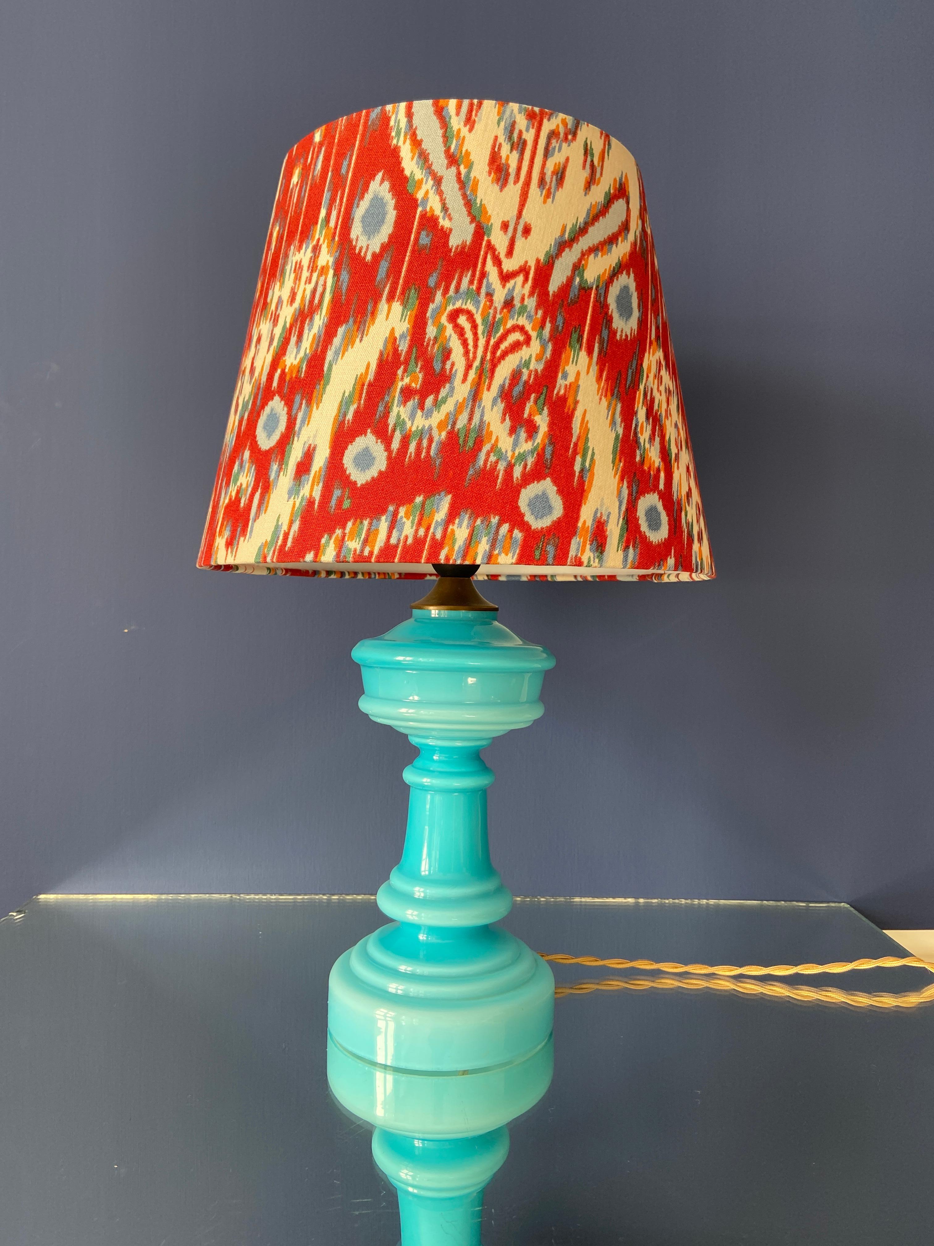 French Vintage Opaline Glass Table Lamp with Shade, Denmark, 1960's