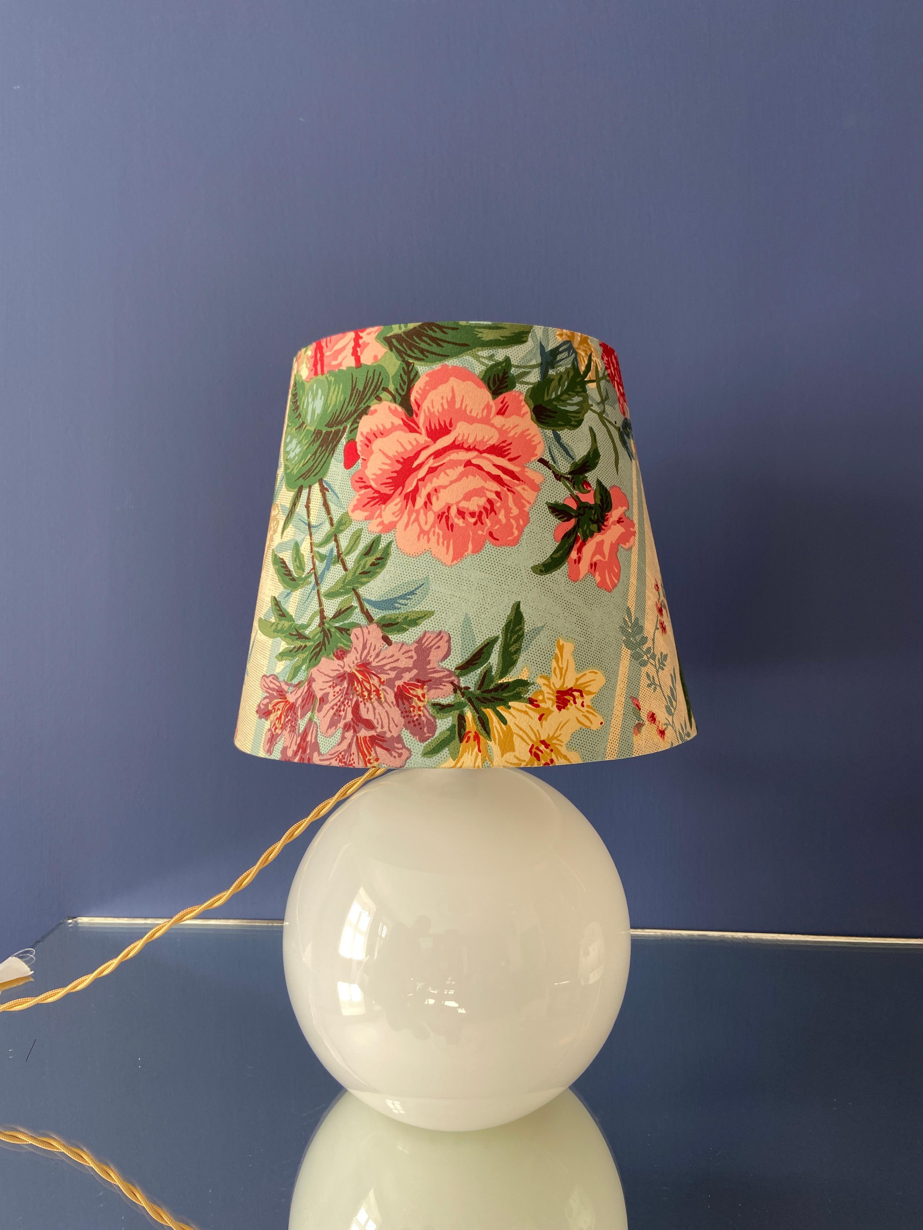 French Vintage Opaline Table Lamp with Customized Shade by the Apartment, France 1930s