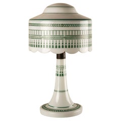 Lampada da tavolo opalina vintage con decorazioni verdi