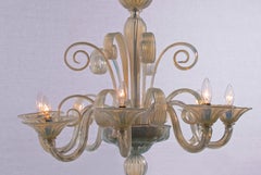 Hand Blown Italian Murano Glass Vintage Opalino Rigadin Chandelier Pendant